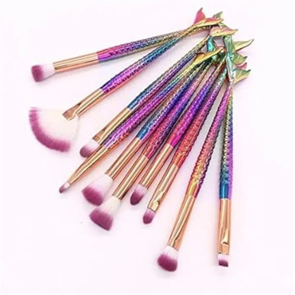 Mermaid Tail Makeup Brush Set 10 Pcs Eye Brushes Eyeshadow Concealer Brow Blend